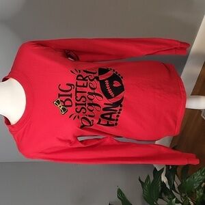 Hanes Big Sister Biggest Fan Football Cheerleader Red Black Long Sleeve Top Sz S